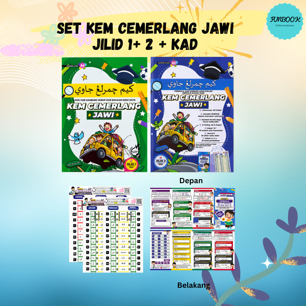 Kem Cemerlang Jawi Jilid 1 & 2Latih Tubi Sambung Huruf Dan Bacaan Suku Kata Kad Alat didik