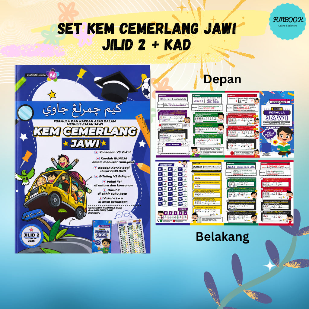 Kem Cemerlang Jawi Jilid 1 & 2Latih Tubi Sambung Huruf Dan Bacaan Suku Kata Kad Alat didik